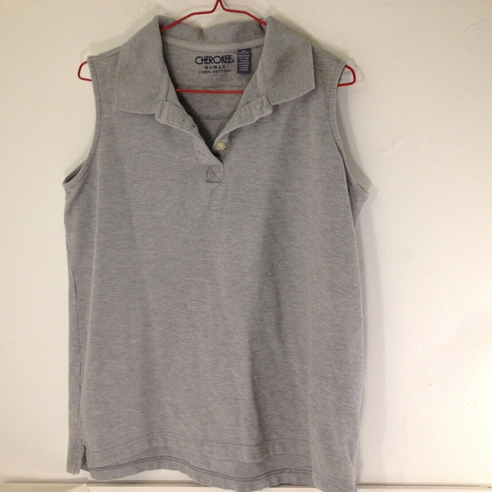 Vintage Cherokee Women's Sleeveless Collared Gray Polo Shirt Size 14-16